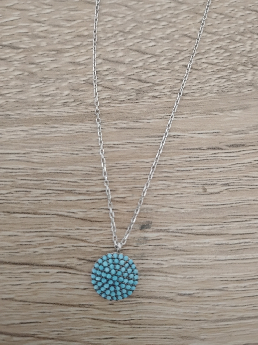 Silver Chain Necklace with Round Turquoise Pendant